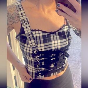 Black and white Plaid corset bustier top widow dollskill